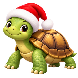 Tortoise wearing a Santa hat